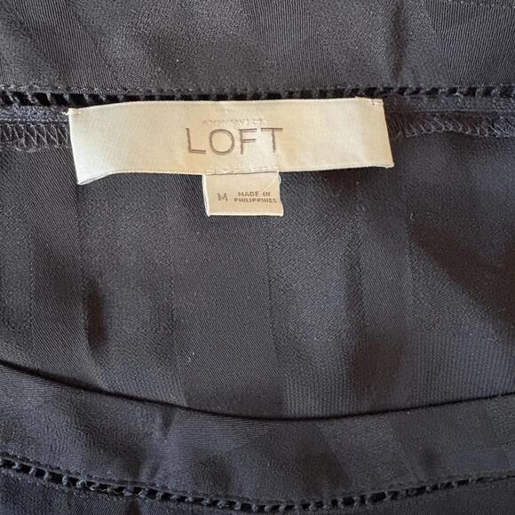 LOFT black sheer blouse with checkered pattern - Picture 3 of 3